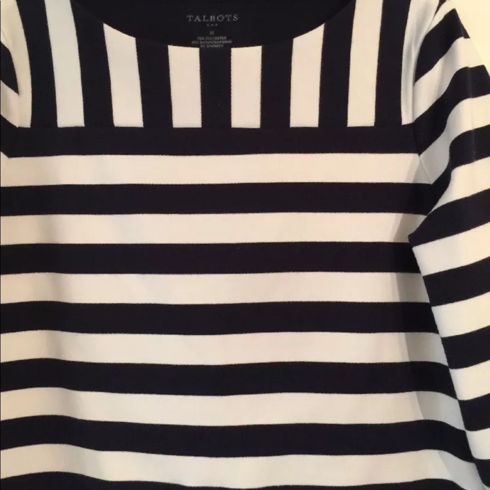 Talbots Striped Knit Top Navy & White Zipper Sz M - Picture 4 of 7